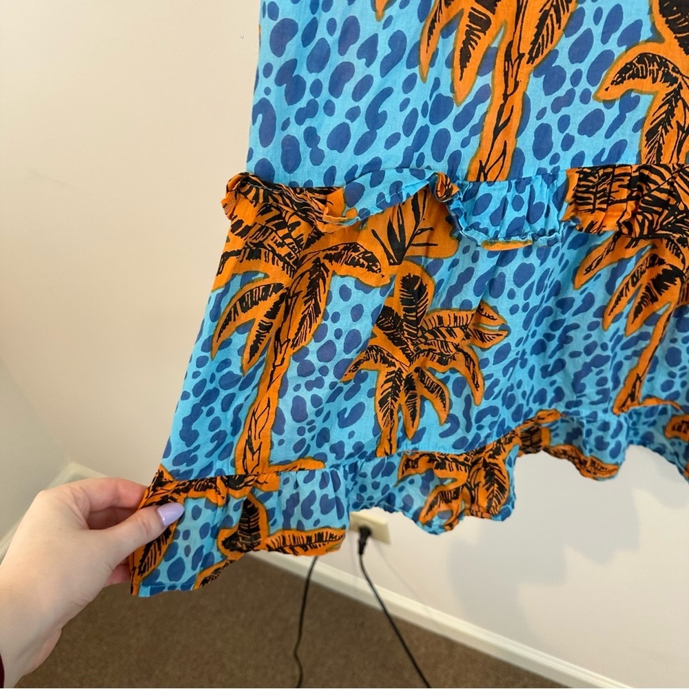 True Destinations Cheetah Palm Tree Print Bohemian Mini Dress Size Large - Picture 4 of 7